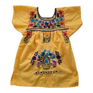 Mexican Dress Marigold Yellow SZ 0-3M Puebla Gown Traje De Fiesta